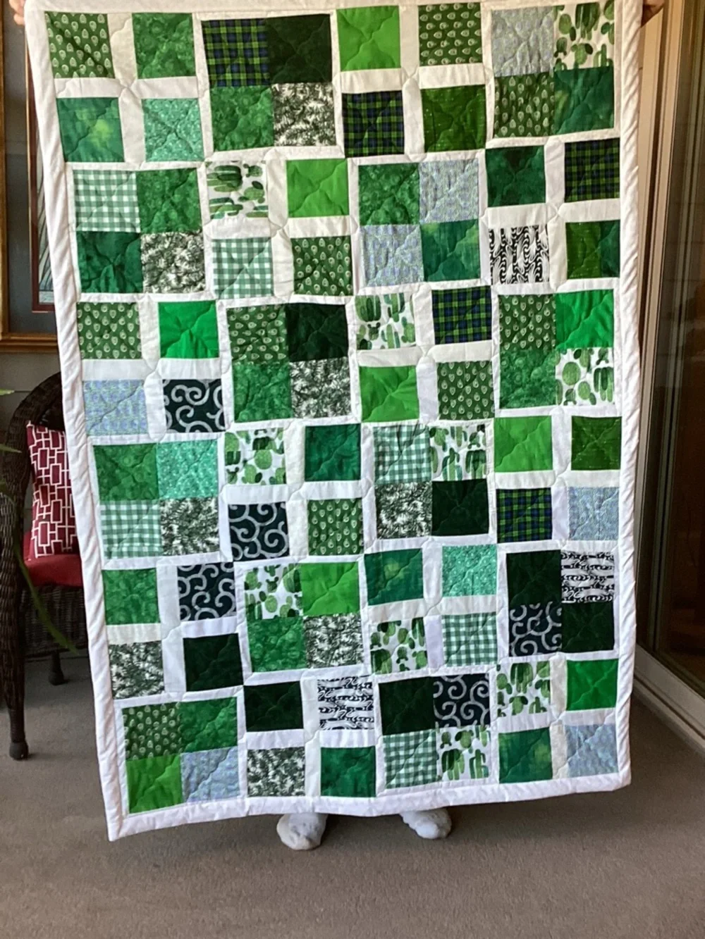 NWT Hand Crafted Green and White Bright Quilt